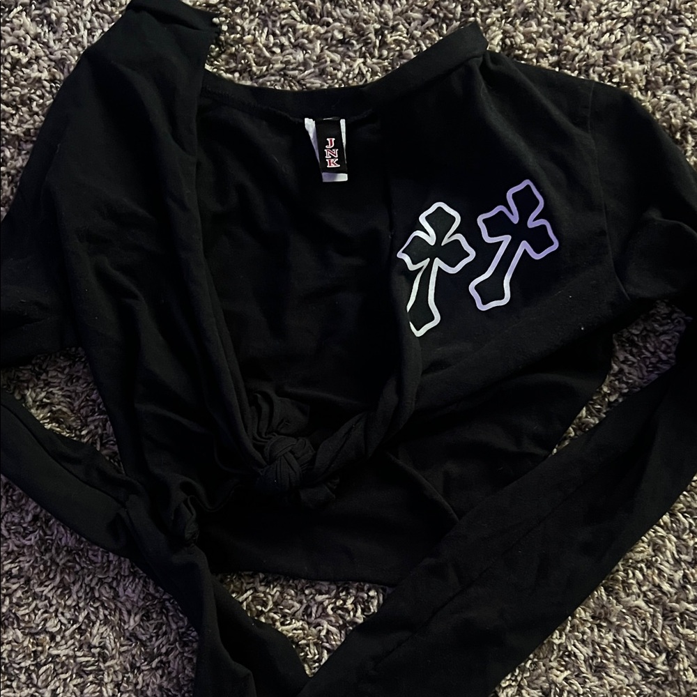 Stylish Black Long Sleeve Top with Cross Details